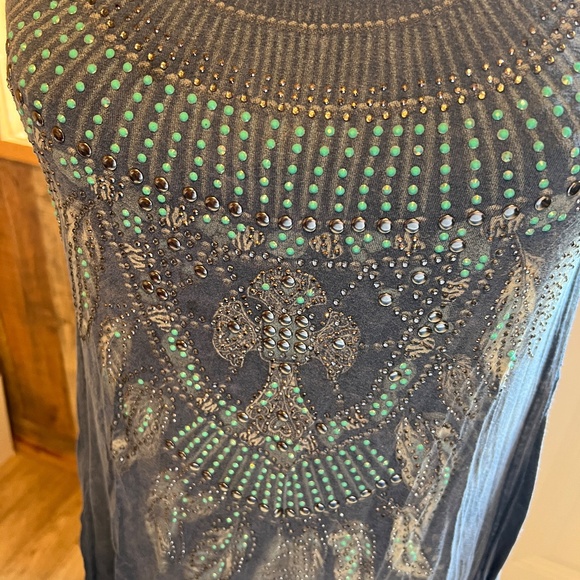 LADIES WOMEN BY VOCAL XL TO 2X BLUE BEADED BEDAZZLED TOP SHIRT BLOUSE - Picture 7 of 7